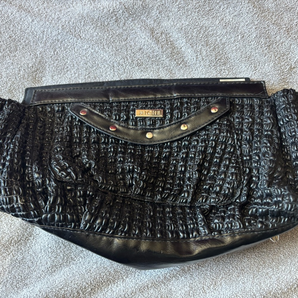 Miche Black Ruched Leather look Clutch with Stud Accents